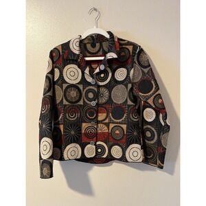 Vintage Jacket Womens S Reversible Wearable Art To Wear Button Abstract Jacquard